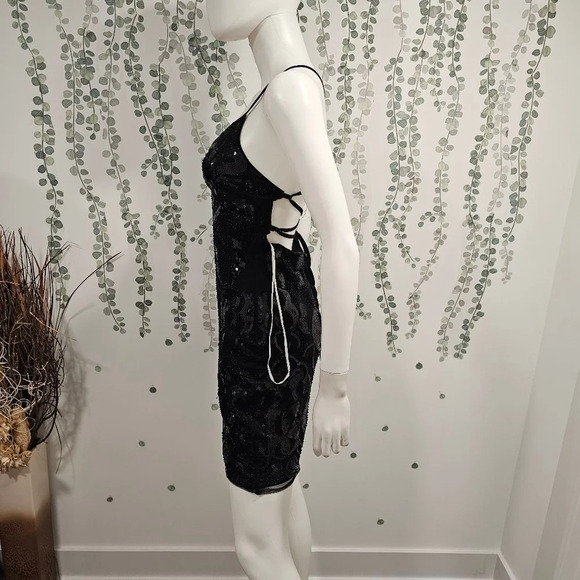 Lulus Spread the Magic Black Sequin Lace-Up Bodycon Mini Dress Sz S - Picture 5 of 11